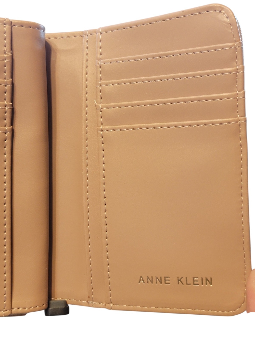 Anne Klein Beige Saffiano Faux Leather Bifold Wallet with Gold Horsebit Hardware - Picture 10 of 11